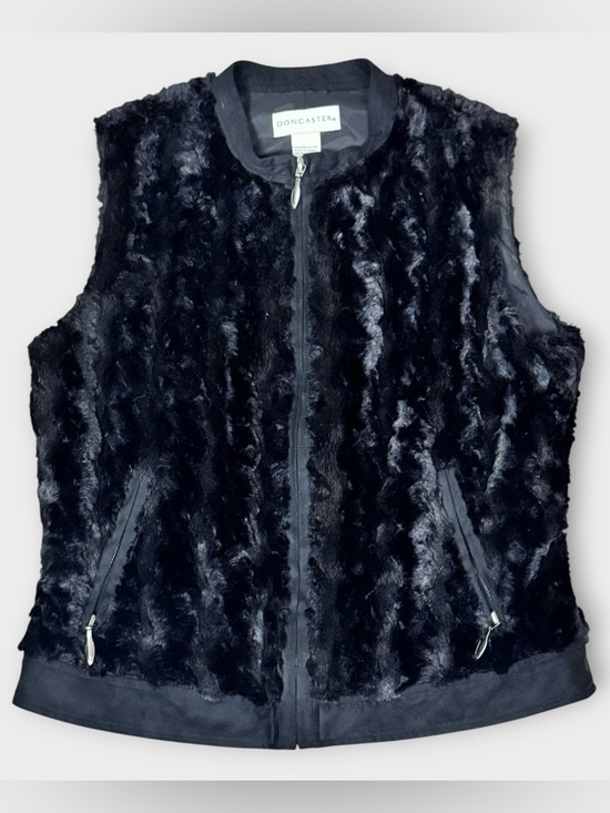 Doncaster Jackets & Blazers - Doncaster Black Faux Fur Zip Vest, Size 10